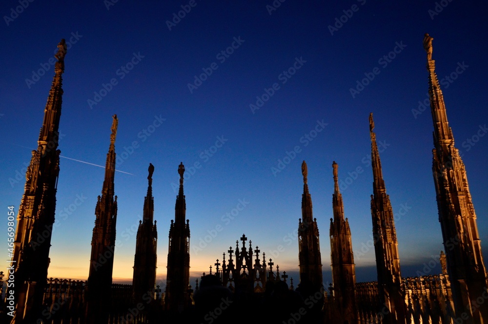 Sunset over the top of Milan Cathedral, Italy