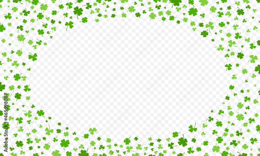 Shamrock or green clover leaves pattern background flat design vector illustration isolated on transparent background. St Patricks Day shamrock symbols decorative elements pattern. Shamrock or green clover leaves pattern background flat design vector illustration isolated on transparent background. St Patricks Day shamrock symbols decorative elements pattern.