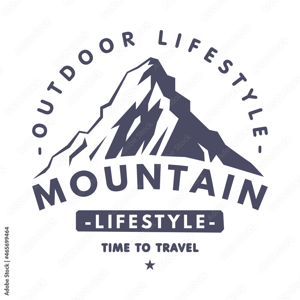 Outdoor Adventure and Hiking Tourism Logo with Black Mountain Silhouette Vector Template