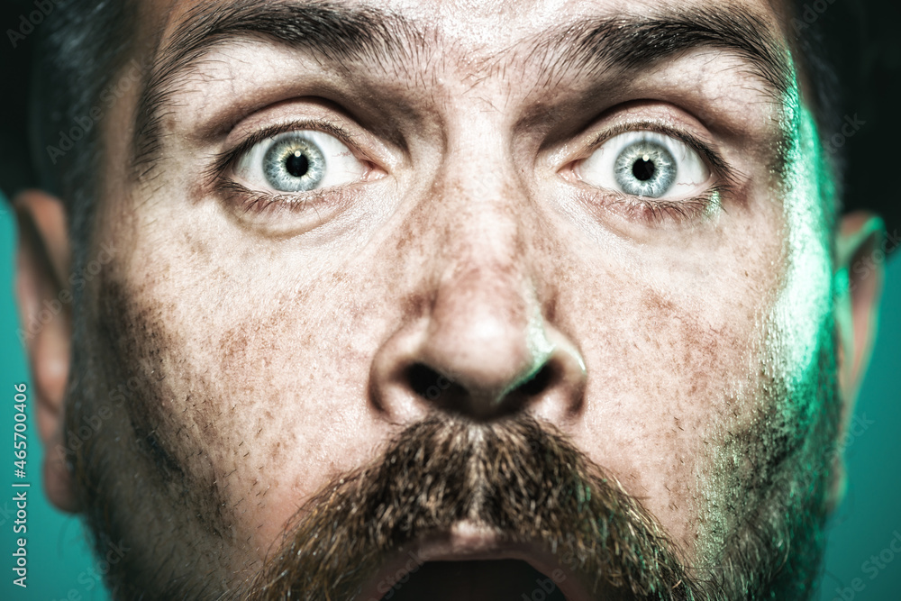 Obraz premium Building, construction, industry and people concept - closeup amazed builder, architect, contractor, engineer in harthat. Industrial worker.Man builder.Business, building, technology - builder concept