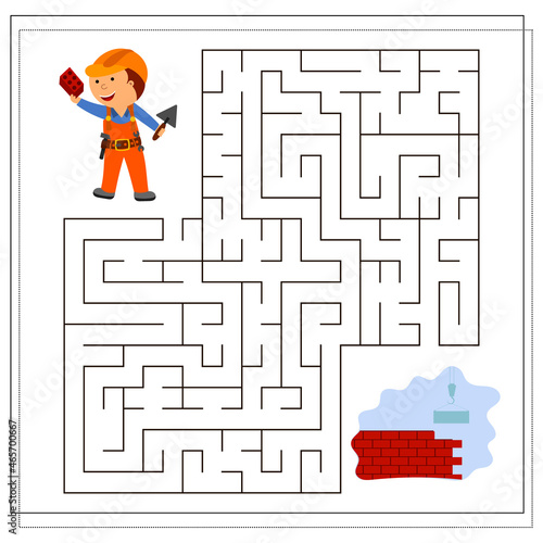 A puzzle game for children, go through the maze, the builder builds a wall. vector isolated on a white background