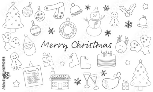 クリスマスイラスト素材（色なし）