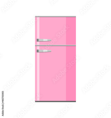 Retro-style pink fridge with metal handles