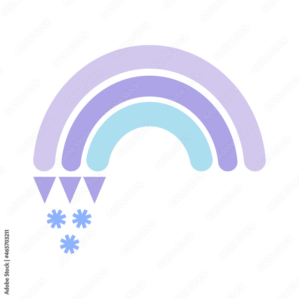 Winter vector rainbow in flat style. Cute illustration in blue on the theme of Christmas, New Year, cozy winter. For design of cards, prints, holiday printing, patterns, wrapping paper Winter vector rainbow in flat style. Cute illustration in blue on the theme of Christmas, New Year, cozy winter. For design of cards, prints, holiday printing, patterns, wrapping paper