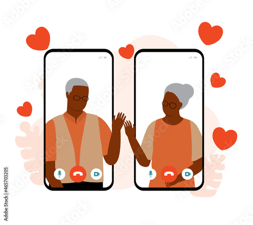 Black Senior Couple Using Video Call For Dating.