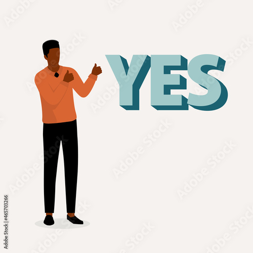 Young Black Man With Thumbs Up Hand Gesture Saying Yes.