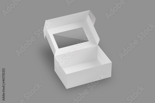 Empty blank pastry box Mock up isolated on grey background. Paper Gift box for Birthday sweet bakery. 
Donut box isolated background. Pastry take away box. Grab and go donut packaging. 3d rendering.