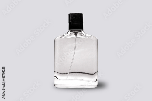 Photography Empty blank white luxury perfume cosmetic bottle Mock up isolated on a grey background