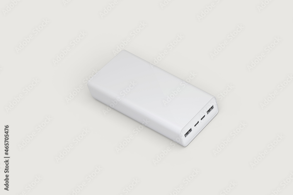 Empty blank power bank Mock up isolated on a grey background. 3d rendering. Empty blank power bank Mock up isolated on a grey background. 3d rendering.