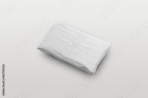 Empty blank white plastic parcel bag isolated on a grey background. Shipping Plastic Bag Postal Packing. Postal package. 3d rendering. photo