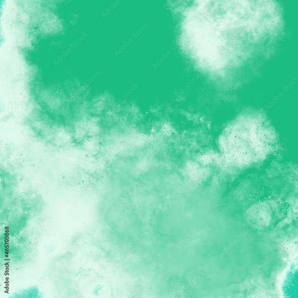Green emerald abstract background with paint spots and small splashes, colored background