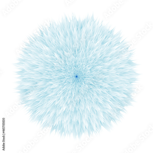 Fluffy blue pom-pom on a white background. Round abstract flower with many petals. 