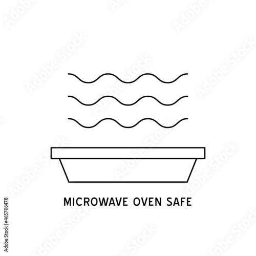 Wave Cooking logo. Microwave oven safe vector outline icon.