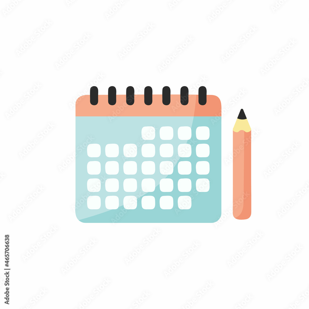 Calendar page with pencil. Calendar icon isolated on white background. Flat vector illustration Calendar page with pencil. Calendar icon isolated on white background. Flat vector illustration