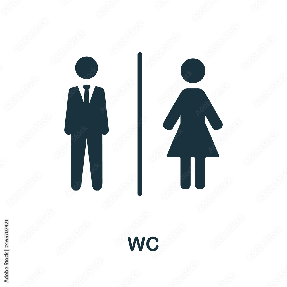 Wc icon. Monochrome sign from restaurant collection. Creative Wc icon illustration for web design, infographics and more Wc icon. Monochrome sign from restaurant collection. Creative Wc icon illustration for web design, infographics and more