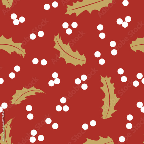 Christmas seamless pattern with holly branch