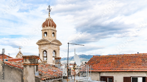 Churchtower and Cityscape over the roofs of Split. Croatia photo