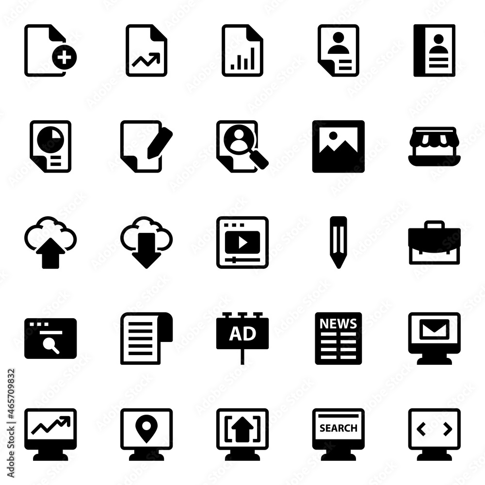 Glyph icons for digital marketing.