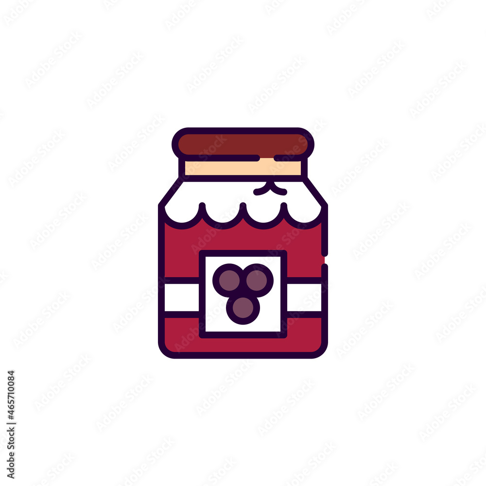 Home seasonal conservation. Jar of grape jelly. Pixel perfect, editable stroke colorful icon Home seasonal conservation. Jar of grape jelly. Pixel perfect, editable stroke colorful icon