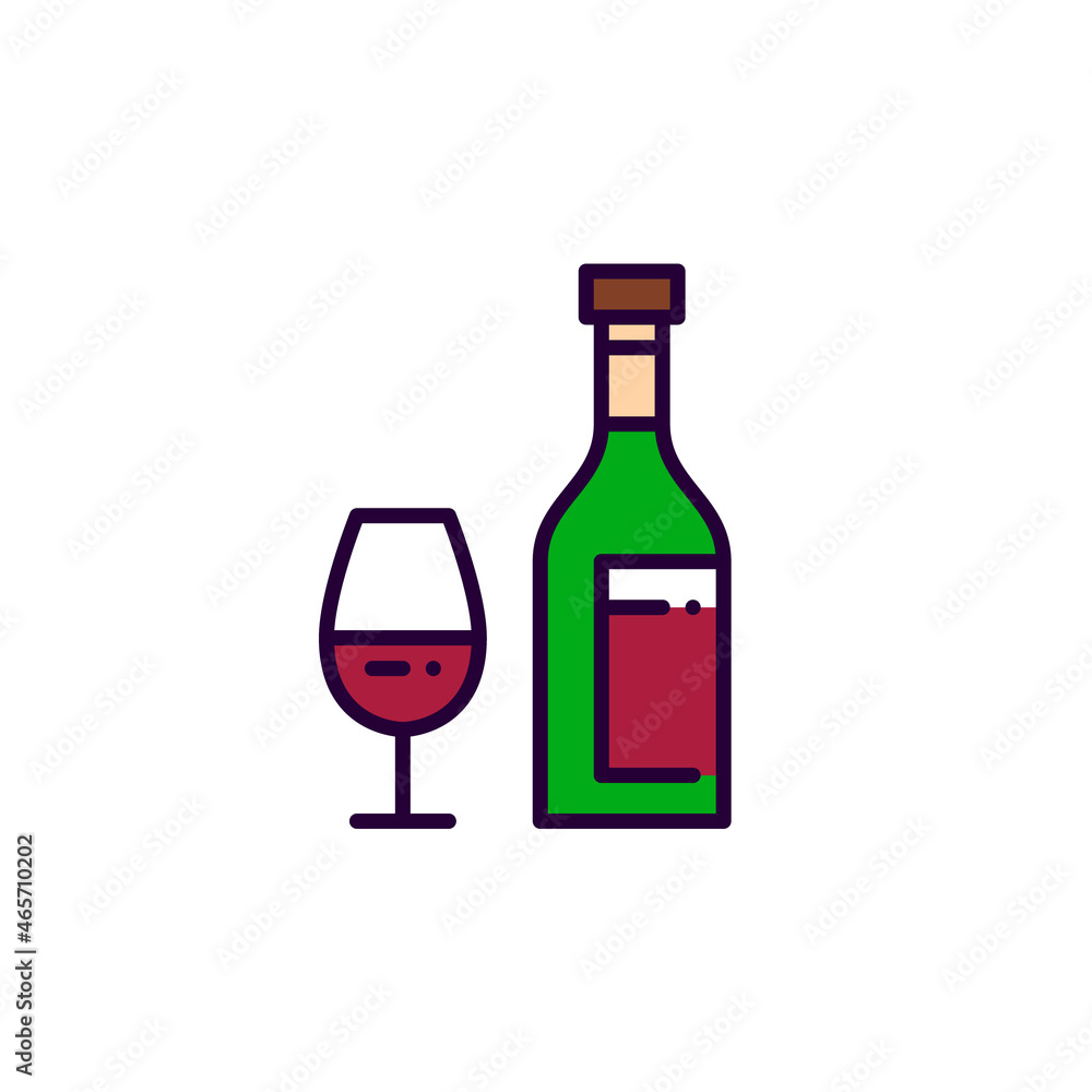 Red wine in a glass and a bottle. Pixel perfect editable stroke colourful icons Red wine in a glass and a bottle. Pixel perfect editable stroke colourful icons