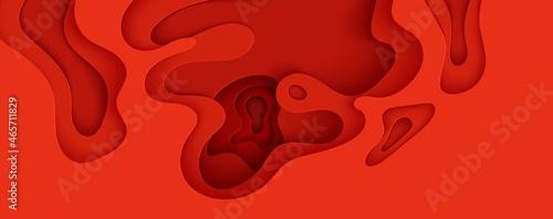 World Blood Donor Day poster in paper cut style. 3d red background with liquid waves. Vector card illustrations for leukemia or hemophilia concept. Medical health care flyer with inside view artery