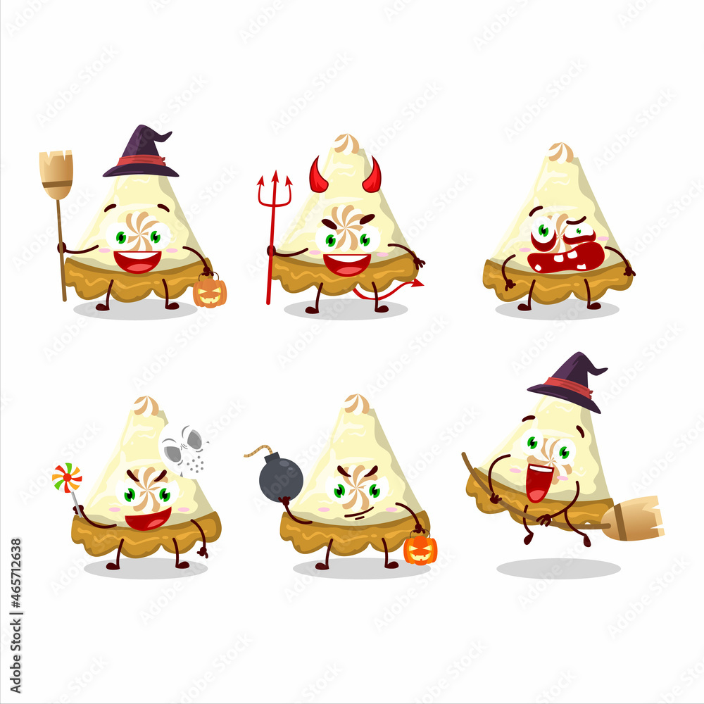 Fototapeta premium Halloween expression emoticons with cartoon character of slice of lemon meringue pie