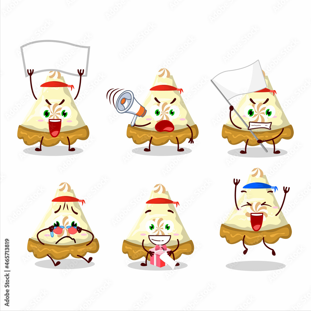 Mascot design style of slice of lemon meringue pie character as an attractive supporter