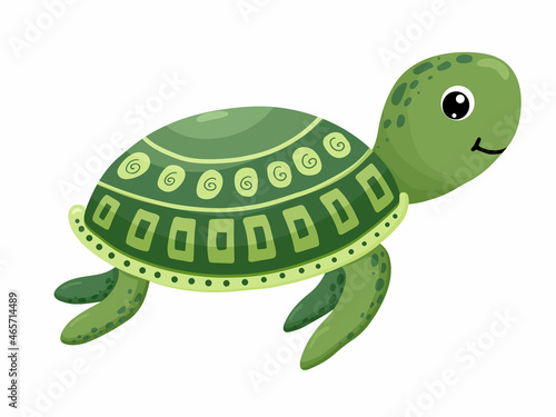 cartoon green turtle isolated on white background. Vector