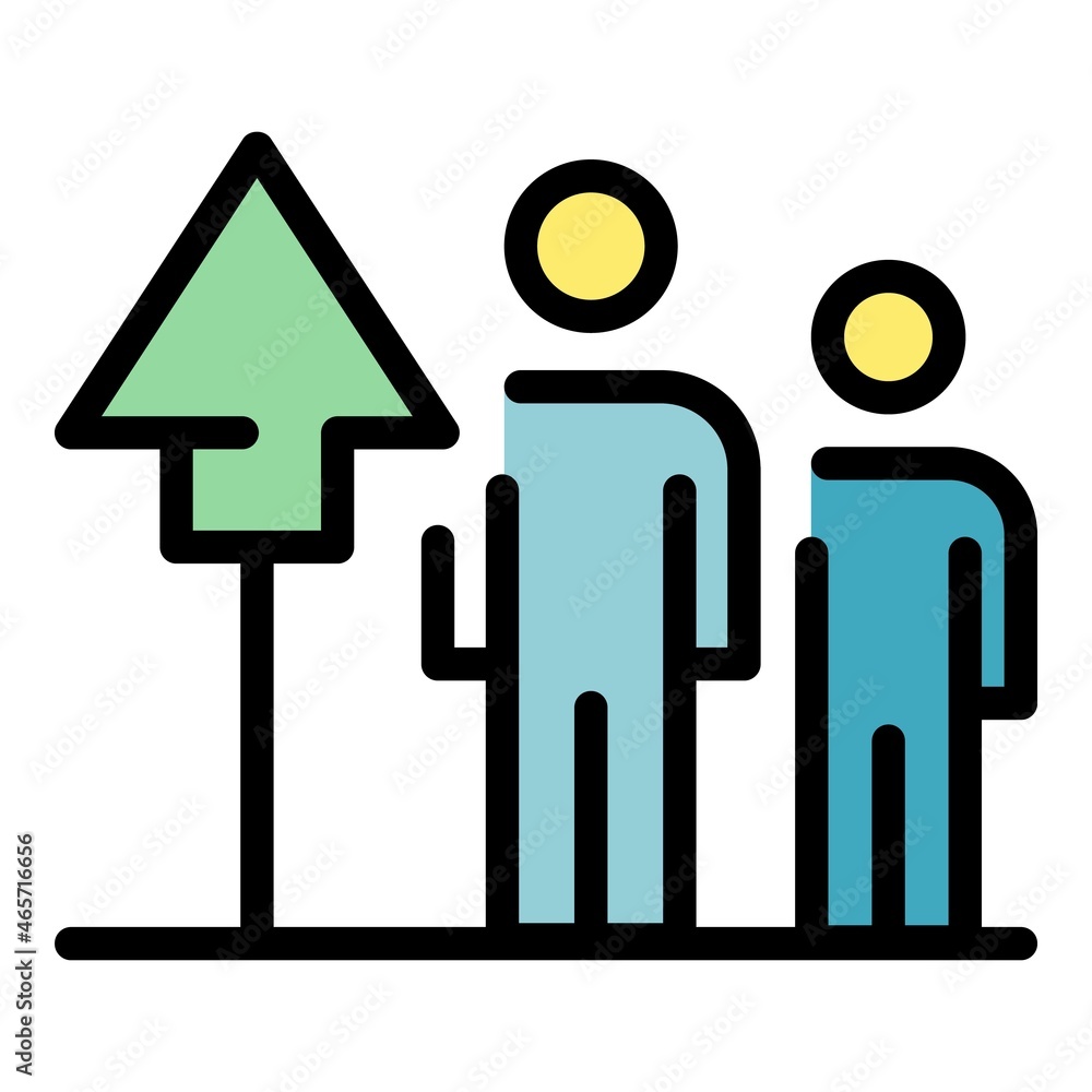 Two people and up arrow icon. Outline two people and up arrow vector icon color flat isolated Two people and up arrow icon. Outline two people and up arrow vector icon color flat isolated