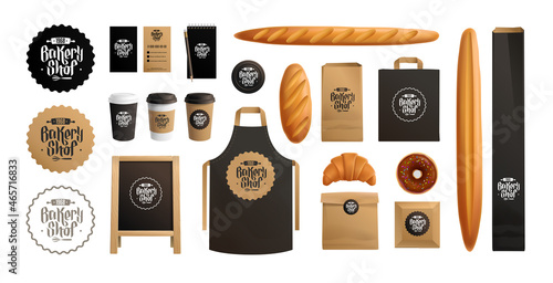 Fototapeta Bakery Shop branding package mock-up set with logo design