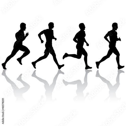 Set of silhouettes. Runners on sprint men on white background