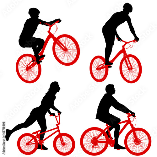 Set silhouette of a sports cyclist on a white background
