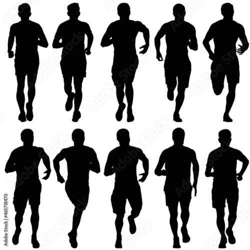 Set of silhouettes. Runners on sprint men on white background
