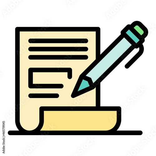 Pencil and paper icon. Outline pencil and paper vector icon color flat isolated