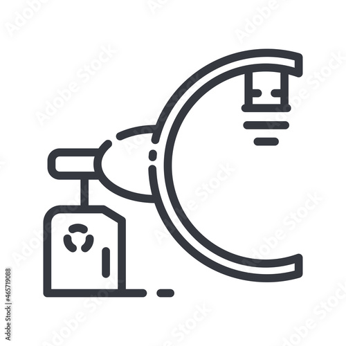 Line icon of a roentgen procedure. Healthcare symbol isolated