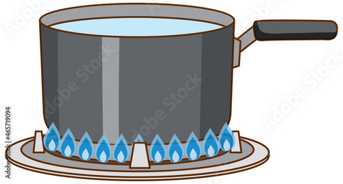 Water pot with a handle is boiling on the gas stove