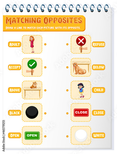 Matching opposite words worksheet template