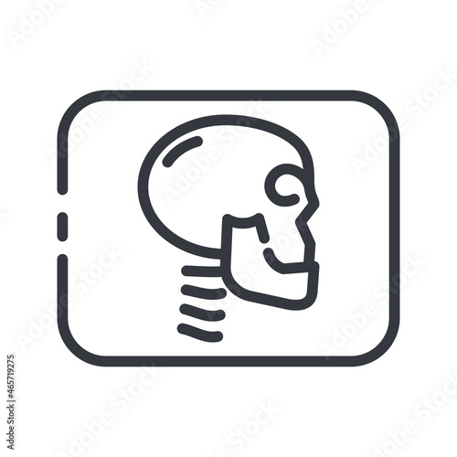 Line icon of a roentgen procedure. Scull sign side view. Healthcare symbol isolated
