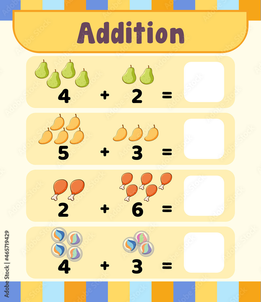 Preschool addition math worksheet template