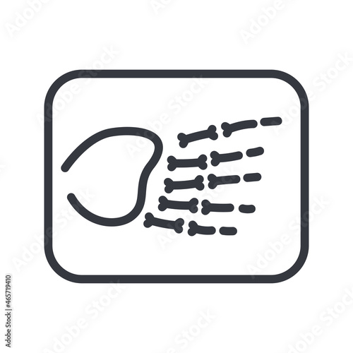 Line icon of a roentgen procedure. Sole sign. Healthcare symbol isolated