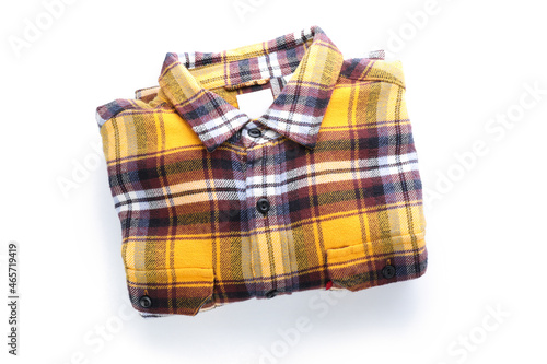 Checkered shirt isolated on white background, top view