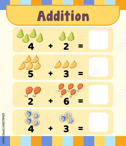 Preschool addition math worksheet template