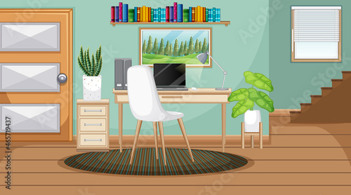 Workroom scene with a laptop on the table