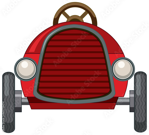 Vintage red car toy on white background
