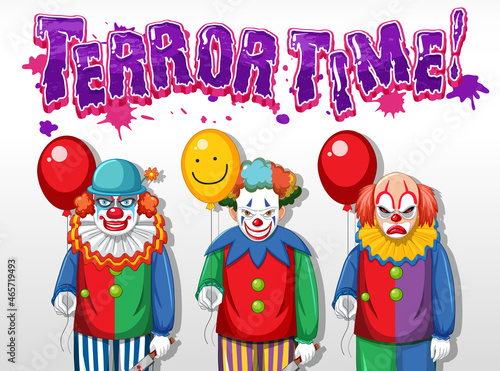 Terror Time text design with creepy clowns