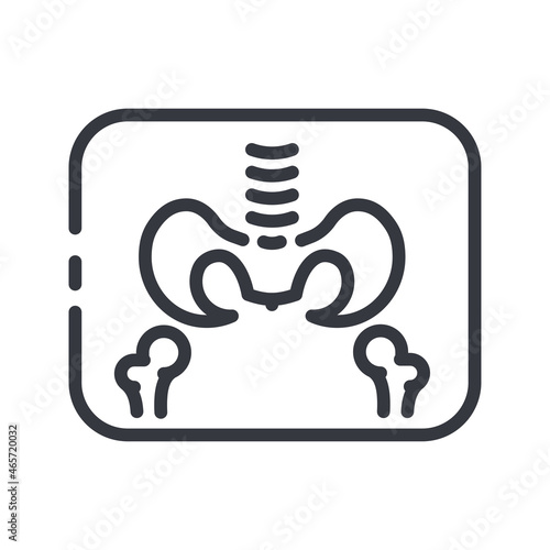 Line icon of a roentgen procedure. Pelvis sign. Healthcare symbol isolated