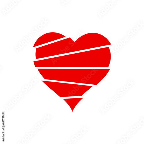 Red heart in pieces. Broken heart concept. Tear apart heart. Couple breaks up. End of love symbol. Heartbreak idea. Unrequited love sign. Modern graphic element. Vector illustration, flat, clip art. 