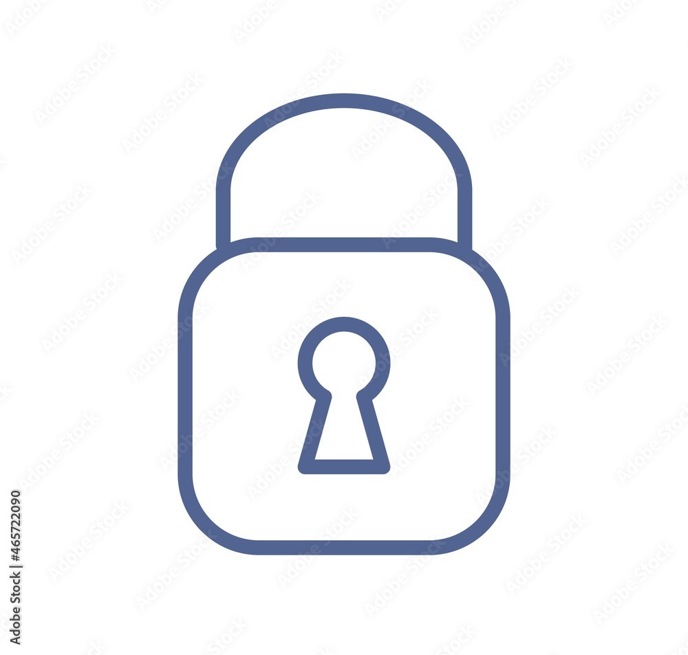 Simple lock icon in line art style. Closed padlock with keyhole. Security, secure code, private safe access or password protection sign. Linear flat vector illustration isolated on white background Simple lock icon in line art style. Closed padlock with keyhole. Security, secure code, private safe access or password protection sign. Linear flat vector illustration isolated on white background