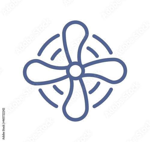 Electric fan icon in lineart style. Ventilator or cooler with propellers pictogram. Air conditioning and cooling symbol. Simple linear flat vector illustration of rotor isolated on white background