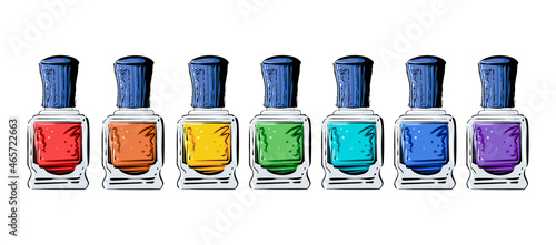 Set of nail polish in rainbow colors, vector illustration